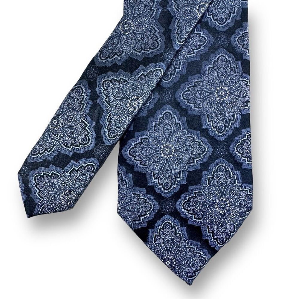 Valentino 100%‎ Silk Neck Tie Multishade Blue Floral Mandala Print Made In Italy
